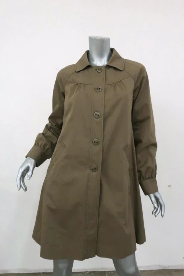 Abrigo Rebecca Taylor Marrón Elástico Algodón Talla 4 Botón Delantero Cinturón Chaqueta Foto 3 de 4