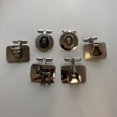 VTG B.A.B. Ballou Sterling Silver Western Cowboy Theme Interchangeable Cufflinks