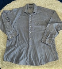 ARROW Navy Blue White Striped Wrinkle Free Shirt XL 17 34/35 b46 