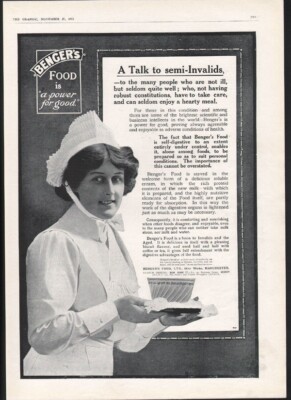 1915 BENGER'S FOOD INVALID DIGESTION ILL MAID NURSE BISCUIT HEALTH CARE 20202