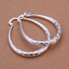 Sterling Silver Plated Scalloped Hoop Earrings 1.5