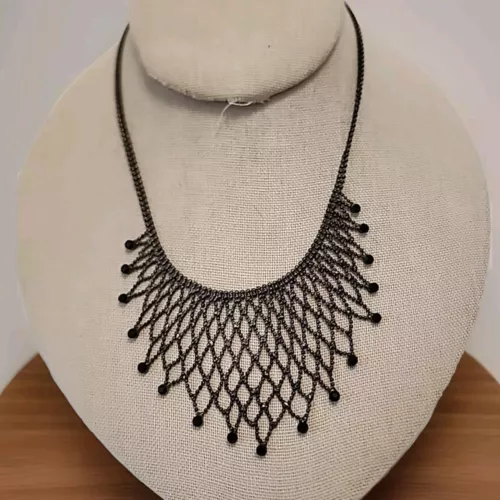 Black Rhinestone Metal Draped Fringe Whimsigoth 13" Choker Adjustable Necklace