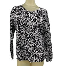 Chico  s 2 Woman  s cardigan sweater black leopard print long sleeve size Large