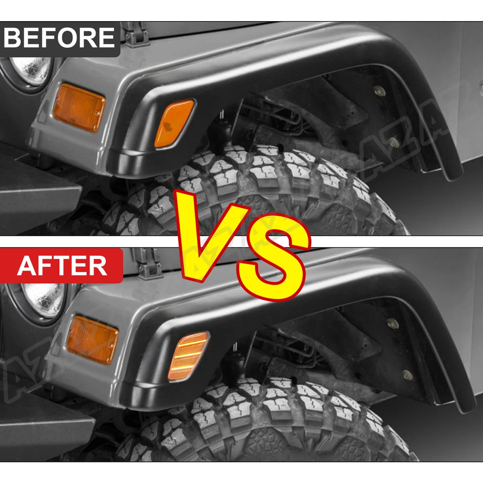 Clear Lens LED Amber Front Fender Side Marker Lights for 97-06 Jeep TJ Wrangler Foto 3 de 4