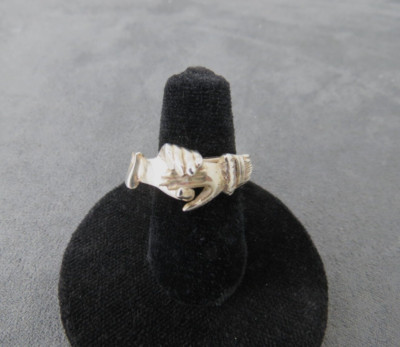 Fede Gimmel Style Sterling Silver Puzzle Ring Taxco 925 SZ 5.5 Clasp Hands 7.3g