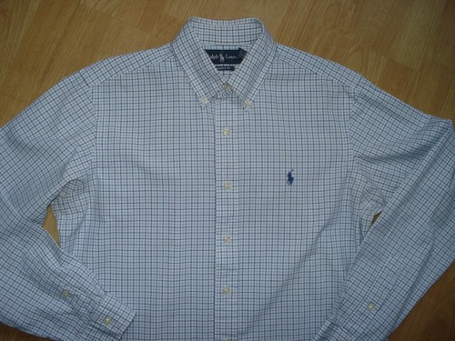RALPH LAUREN BLUE CHECK COTTON LONG SLEEVE COLLAR BUTTON LOGO UK MEDIUM - Picture 9 of 15