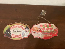 Bethany Lowe Wood Wooden Christmas Ornament Sign Plaque 7.5" x 5" Lot Of 2