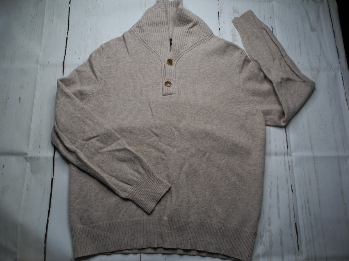 J CREW Sweater Men XL Beige Knit Lambs Wool Shawl Collar Casual