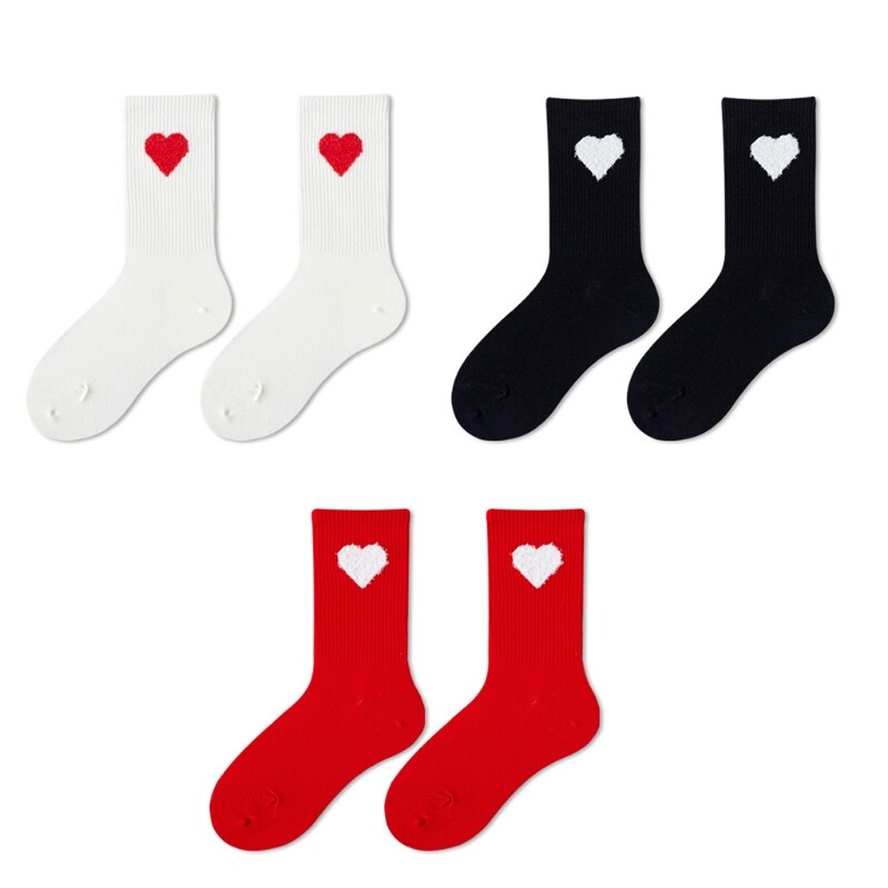 Novelty Harajuku Women Socks Solid Color Sweet Heart Print Cotton Hosiery