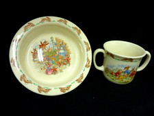ROYAL DOULTON BUNNYKINS ENGLISH FINE BONE CHINA 1936 BOWL  2 HANDLE CUP CHILD'S