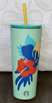 Starbucks 2020 Tumbler Hibiscus Stainless Venti 24oz Mint Teal Cold Cup, New