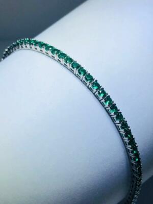 Pulsera De Tenis Clásica De Zafiros Verdes De Plata Esterlina De Platino 2.5mm