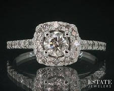 14k White Gold Round Natural .39ctw Diamond Halo Engagement Ring 1.9g i17764