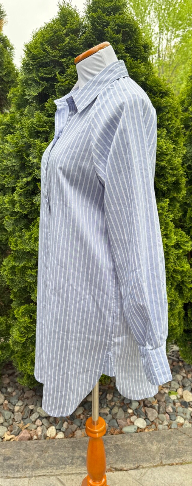New LOLA MAY Blue Striped Button Down Shirt Dress size 10 image 4