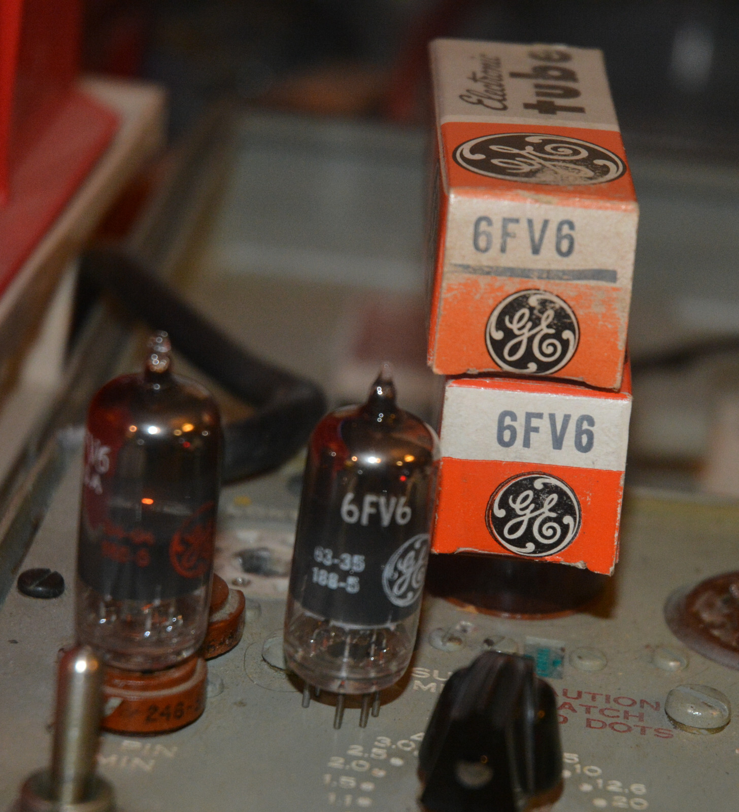 Lot of 2 GE 6FV6 NOS Vacuum Tubes Tested Good on TV-7D/U Tester