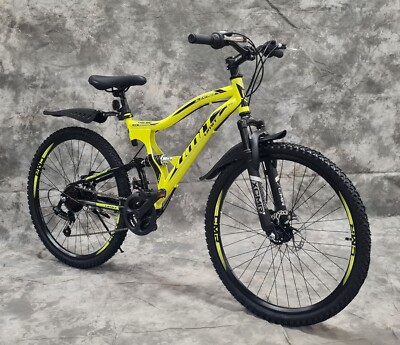 24 Zoll MTB Vollgefedert mit 21-Gang Shimano & Scheibenbremsen NEU 2459-22-GELB