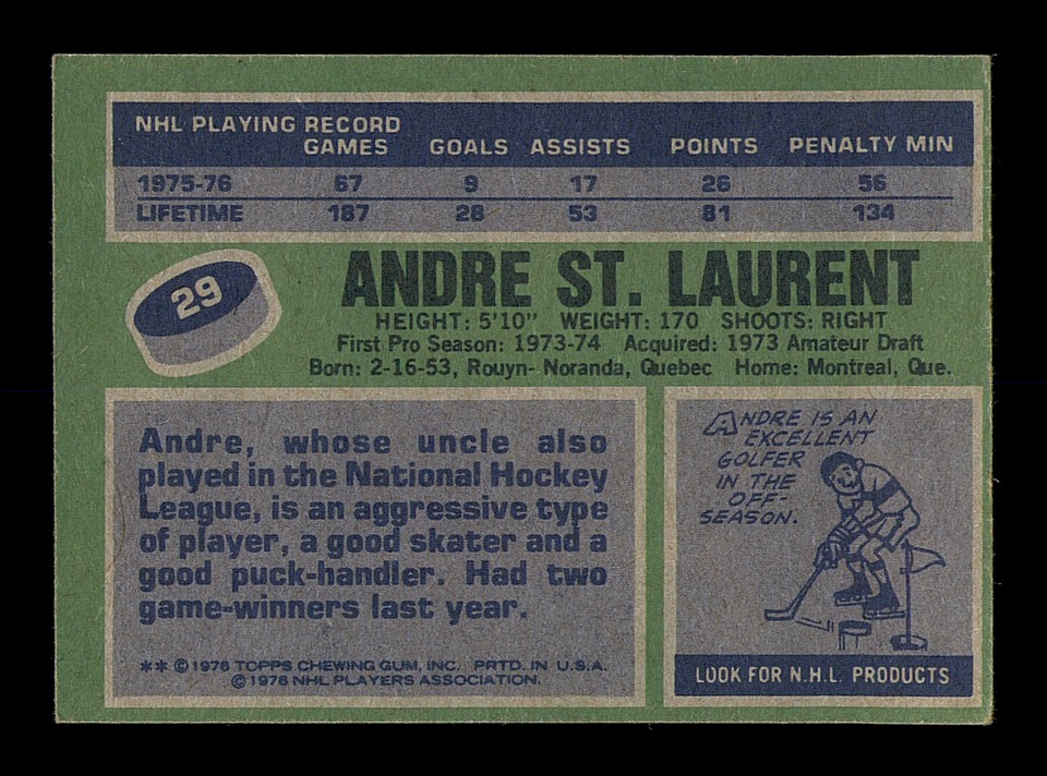 Andre St. Laurent Autographed Signed 1976-77 Topps Card #29 Islanders ...