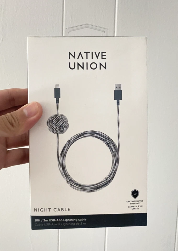 Native Union Night Cable USB-A Cable 10ft Zebra for iPhone iPad Reinforced Cable - Image 2 of 4