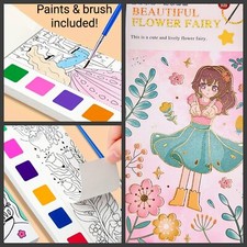 Book of 12 pictures bookmarks to paint paints brush included Flower Fairy T