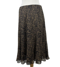 Lauren Ralph Lauren 100 Silk Midi Skirt Sz 10P Brown Flowy Romantic