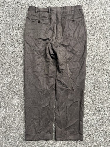 Brooks Brothers Pants Men 35X30 Brown Madison Fit Wool Trouser Cuffed Pleated - Picture 6 of 10