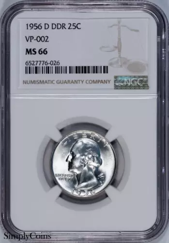 1956-D DDR VP-002 Washington Quarter NGC MS66 TOP POP US Silver Coin