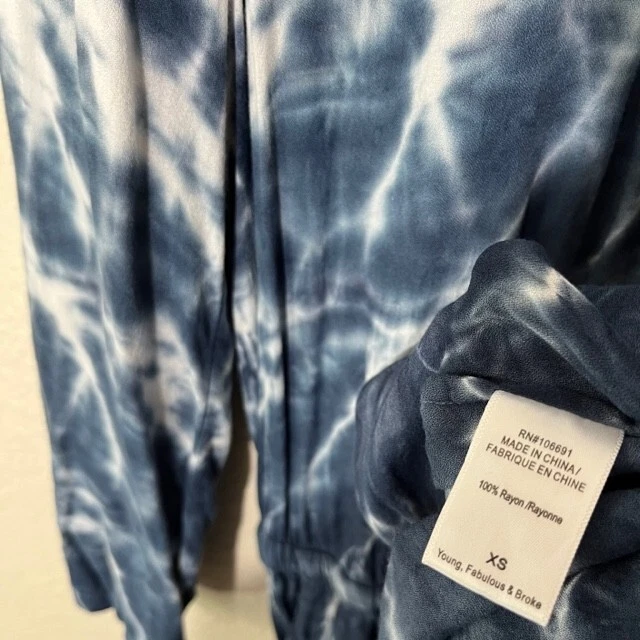Mameluco Young Fabulous and Broke XS para mujer Rayón Tie Dye manga larga lengüeta enrollable Foto 4 de 4