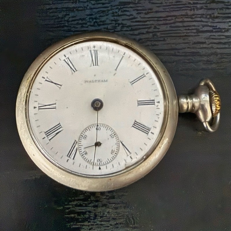 Vintage Antique Waltham Pocket Railroad Watch, Train Back, 3:00 Crown. Side Wind