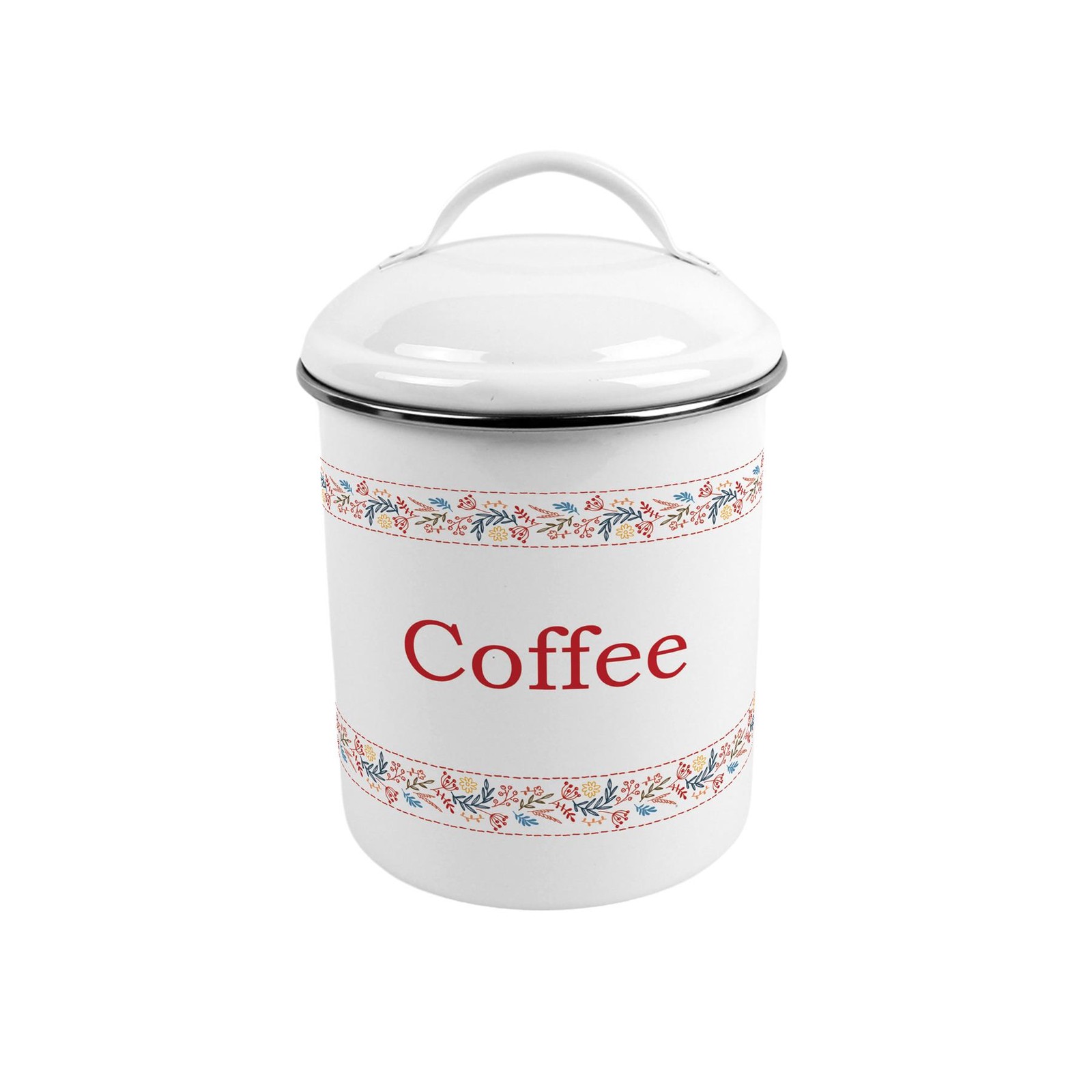 Purely Home Floral Embroidery Coffee Canister - Metal Kitchen Storage Container - Red - Image 2