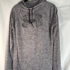 Under Armour HeatGear Gray Heather Pullover Hoodie Logo Graphic Loose Fit M