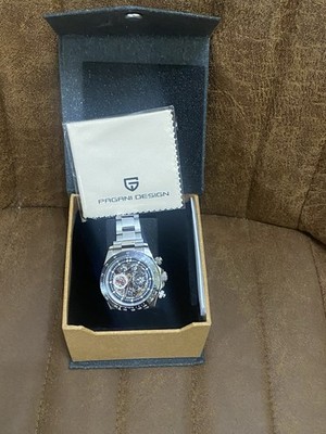 Pagani Design Men's Automatic Chronograph Skeleton Silver Black 100m SS Bracelet