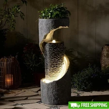 Indoor Outdoor Water Fountain Spiral Waterfall Garden Decor W/ LED Lights New