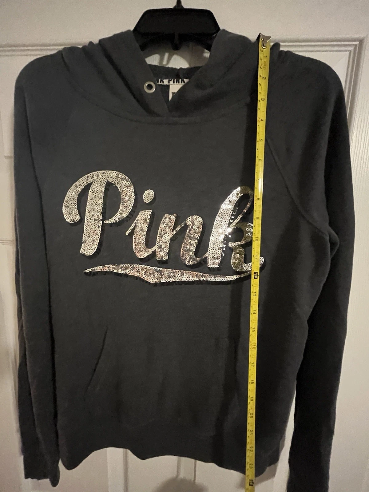 UNDERCOVER FELPA CON CAPPUCCIO DONNA " VICTORIA SECRET PINK" BLING Grigio scuro TAGLIA MEDIA