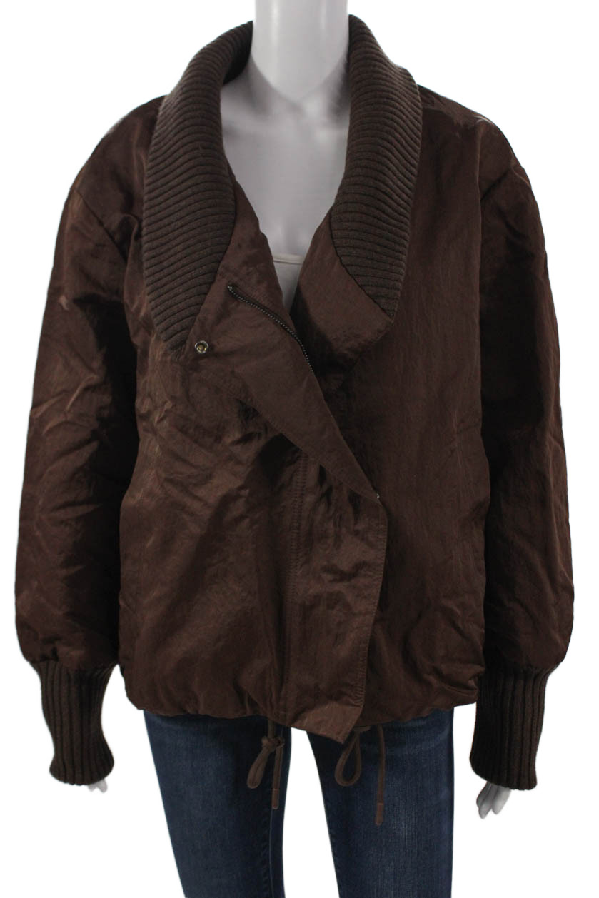 Zara Womens Basic Jacket Brown Polyester Zip Long Sleeve Size 2XSFree Shipping in US $100+ Orders | $6.95 Orders Below
