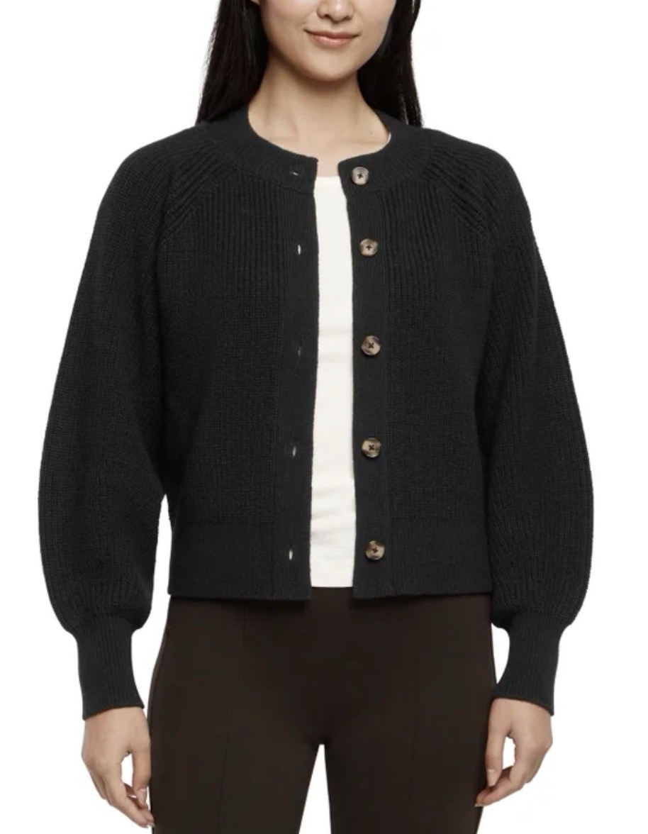 NWT Banana Republic Women's Chunky Knit Button Front Cardigan, Black, Sz Medium