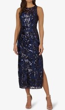 New Adrianna Papell Women's Leaf Sequin Maxi Dress In Navy Size 14 249