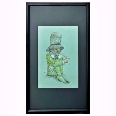 Werner Wildner Original Graphite Watercolor On Paper Art Work Gnome Smoking Pipe