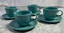 4 Fiesta Turquoise Blue Classic Cups & Saucers Homer Laughlin USA Fiestaware