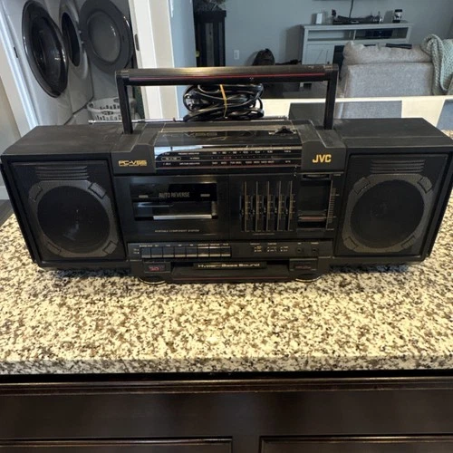 JVC PC-V55J Boombox Auto Reverse 5-Band EQ Hyper-Bass AM/FM Cassette Black