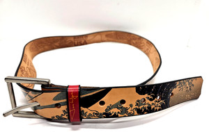 Jon Wye USA Made Leather Belt Great Wave off Kanagawa Tsunami 38-45 Waist