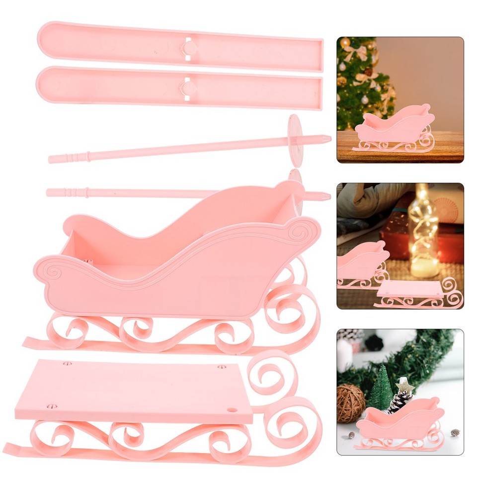 Notes Tree For Desktop Pink Reusable Plastic Christmas Sleigh Ornament Mini Desktop Tree ...