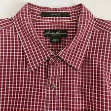 Eddie Bauer Mens Red Plaid Classic Fit Button Dn Short Slv Shirt Size XL