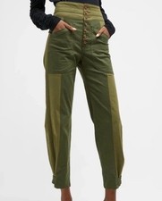 VERONICA BEARD MARLEY GREEN BUTTON FLY CONVERABLE LEG HIGH RISE PANTS SZ 28