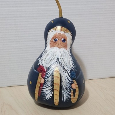 Hand Painted Wizard Gourd Art Decor Unique Wizard with Book and Wand