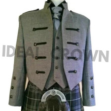 Men  s Gray Scottish Highland Kilt Jacket  Waistcoat New Formal Wedding Wear