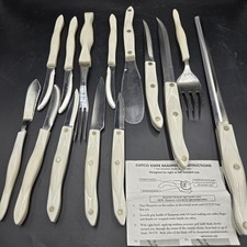 Vintage CUTCO Pearl White Knife Set 14 Piece USA Made Spatula Forks Steak Knives