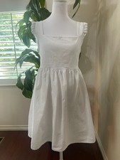 Nasty Gal Frill Shoulder Cotton Mini Dress White US 4 Square Neck Babydoll Smock