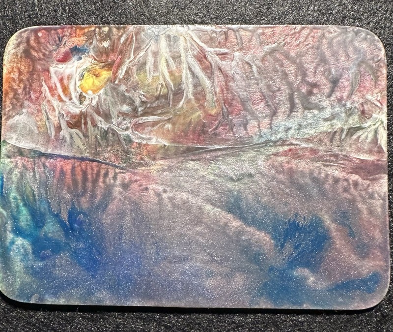 ACEO Original Crayon All Wax Painting Stormy Weather Landscape Rare Encaustic