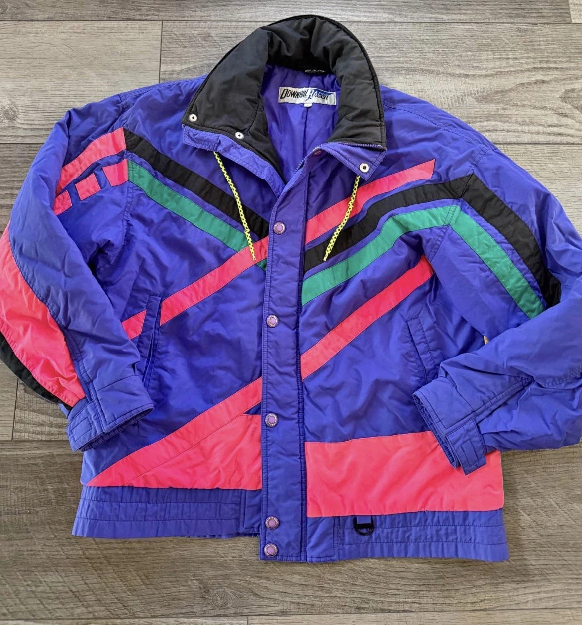 Vtg Downhill Racer Jacket Mens Large Ski Coat 80s Retro Colorblock