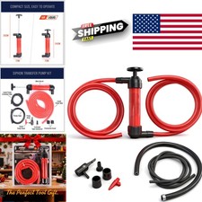 Multi Use Siphon Fuel Transfer Pump Kit for Gas Oil and Liquids Red Plastic